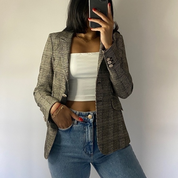 MOS Mosh grey tartan fitted blazer - Picture 3 of 7